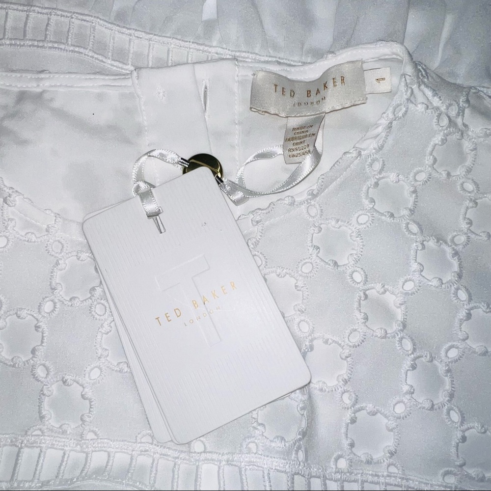 NWT Ted Baker | Fellie Broderie Pleated Frill Eyelet Blouse XS 0-2 - Picture 8 of 16